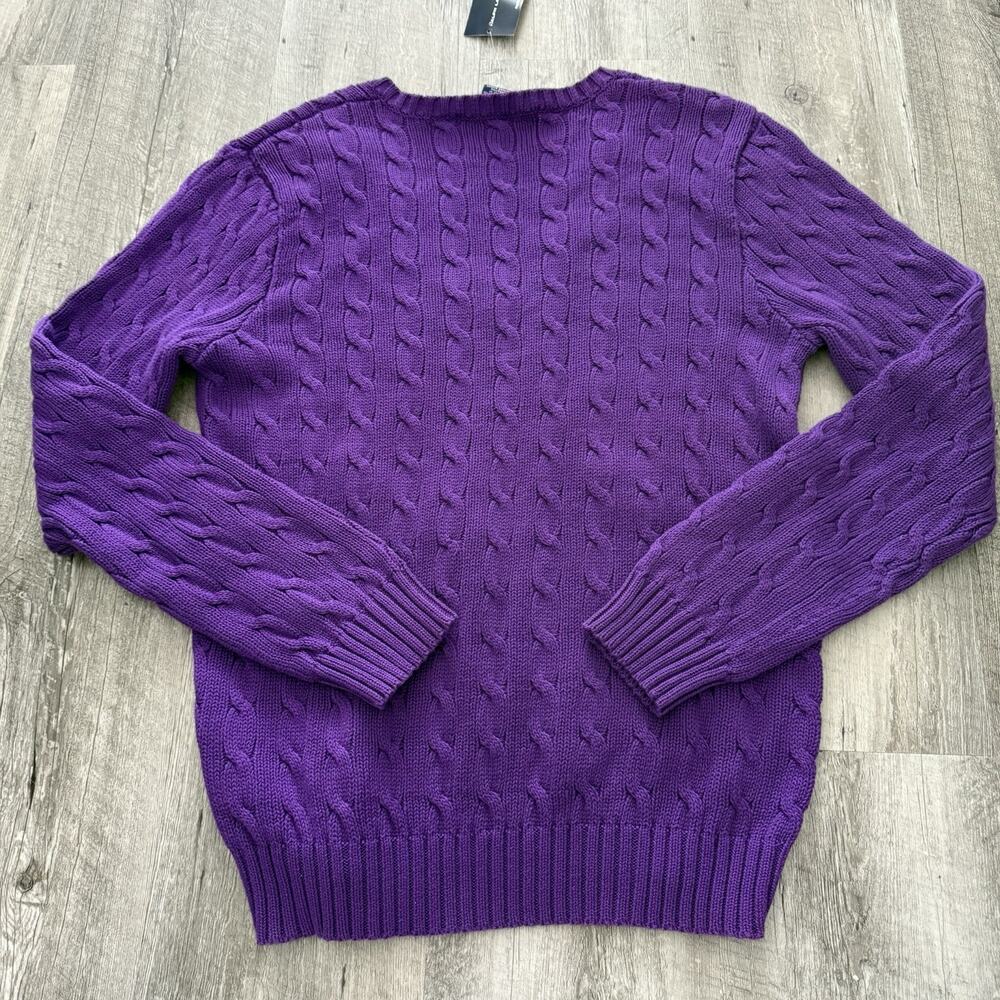 Ralph Lauren Sport Sweater Womens Size XL Purple Cable Knit V-Neck Cotton NEW - Picture 5 of 7